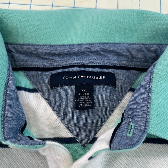 Tommy Hilfiger Green and White Polo Shirt Classic Stripes - Picture 2 of 4